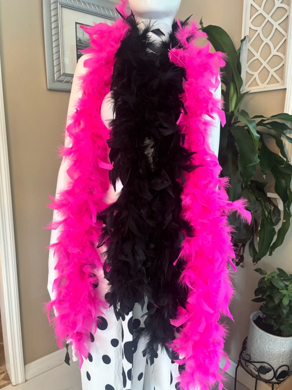 Black and Hot Pink Feather Boa Set